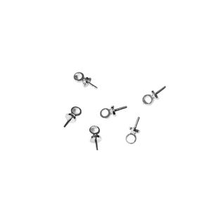 May include: Six small, silver-colored stud earrings with a round, polished design. The earrings are scattered against a white background, showcasing their simple, minimalist style. These earrings are suitable for everyday wear.