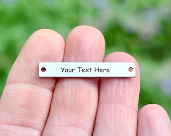 Personalized Stainless Steel Silver Rectangle Connector Charm, Laser Engraved, Choose Your Font and Quantity Options EB24E