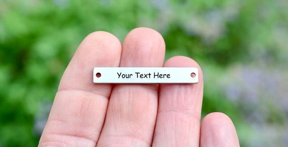 Personalized Stainless Steel Silver Rectangle Connector Charm, Laser Engraved, Choose Your Font and Quantity Options EB24E