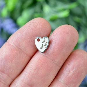 Personalized Stainless Steel Tiny Heart Charm, Laser Engraved, Choose Your Font EB30E image 1