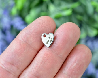 Personalized Stainless Steel Tiny Heart Charm, Laser Engraved, Choose Your Font EB30E