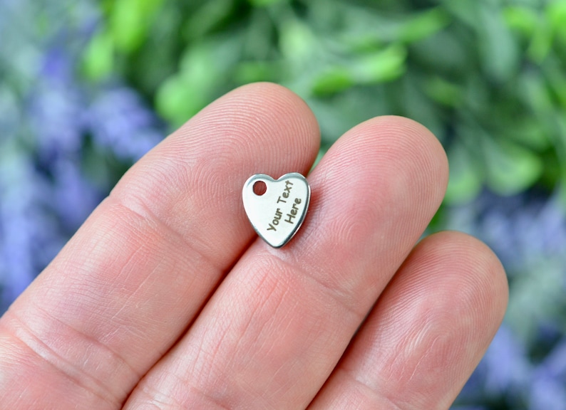 Personalized Stainless Steel Tiny Heart Charm, Laser Engraved, Choose Your Font EB30E image 1