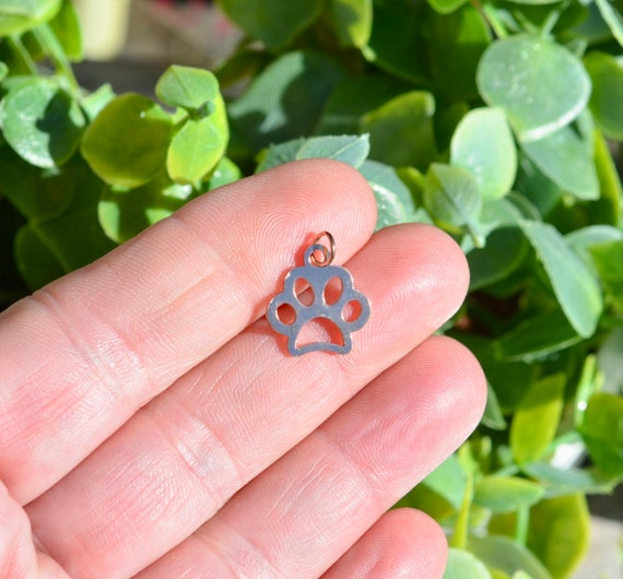 PAW PRINT Dog Cat Stainless Steel Rose Gold Tone Charm 13x12x1mm
