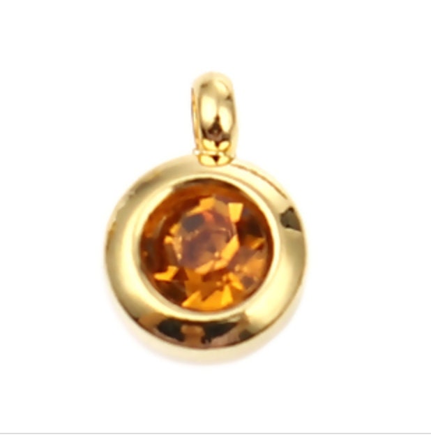 1 Gold Plated Stainless Steel and Topaz Yellow Glass 1 Gold Plated Stainless Steel and Topaz Yellow Glass