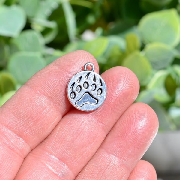 BULK 50 Bear Paw Silver Tone Charms SC2695