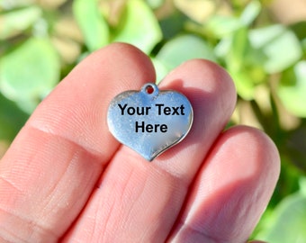 Personalized Stainless Steel Puffed Heart Charm, Laser Engraved, Choose Your Font, Quantity EB14E