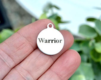 Warrior Charm, Stainless Steel Inspirational Strength Word Jewelry, Encouragement Gift Pendant CC326