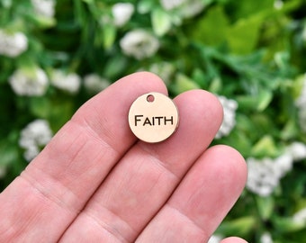 Faith Custom 15mm Laser Engraved Stainless Steel Rose Gold Charm CC517