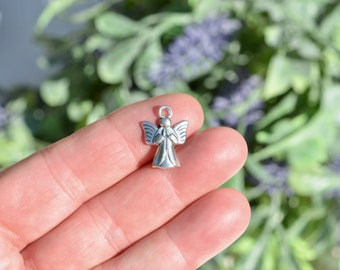 BULK 50 Praying Angel  Silver Tone Charms SC5036