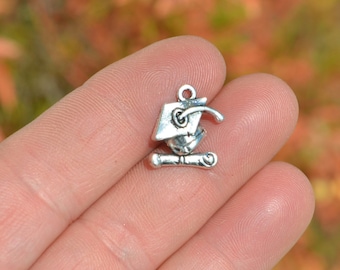 BULK 20  Graduation Cap Silver Tone Charms SC2956