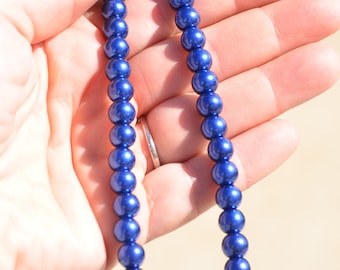 50 Deep Blue Glass 6mm Pearl Beads  BD203