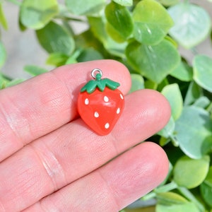 BULK 20  Strawberry Red and Green Plastic  Charms SC1279