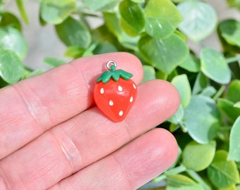 BULK 20  Strawberry Red and Green Plastic  Charms SC1279