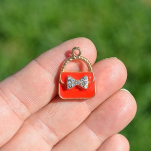 1 Purse Gold Plated and Red Enamel and Rhinestones  Charm GC1886