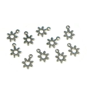 10 Stainless Steel Tiny Flower Silver Tone Charms SC5815