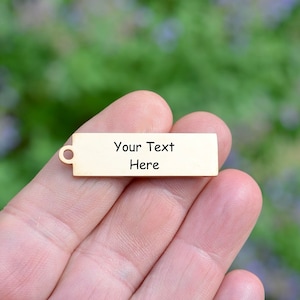 Personalized Rose Gold Stainless Steel 40mm Rectangle Charm, Laser Engrave, Choose Your Font, Pendant EB141E