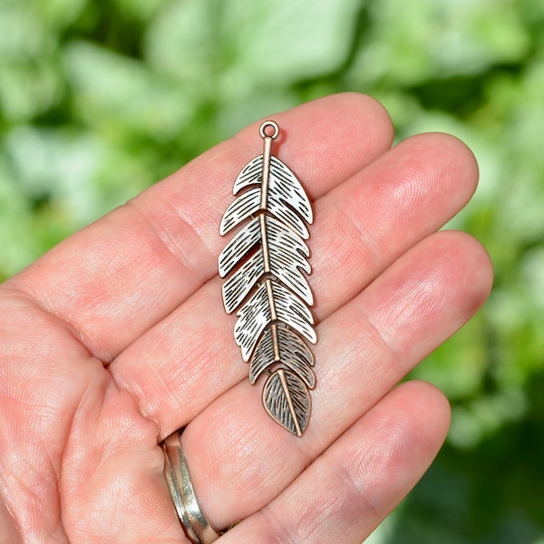 5 Copper Tone Feather Charms BC3637