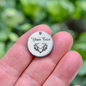 Personalized  Your Text with Heart Angel Wings Custom Laser Engraved Stainless Steel Charm  CC636