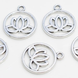 10 Lotus Flower Silver Tone Charms SC3914 - Etsy