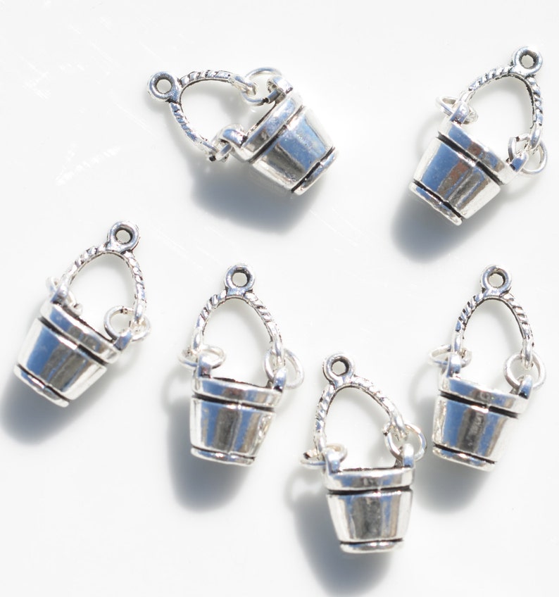 BULK 25 Bucket 3D Silver Tone Charms SC3912