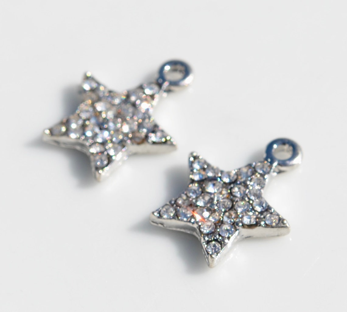5 Rhinestone Star Silver Tone Charms SC5022 - Etsy