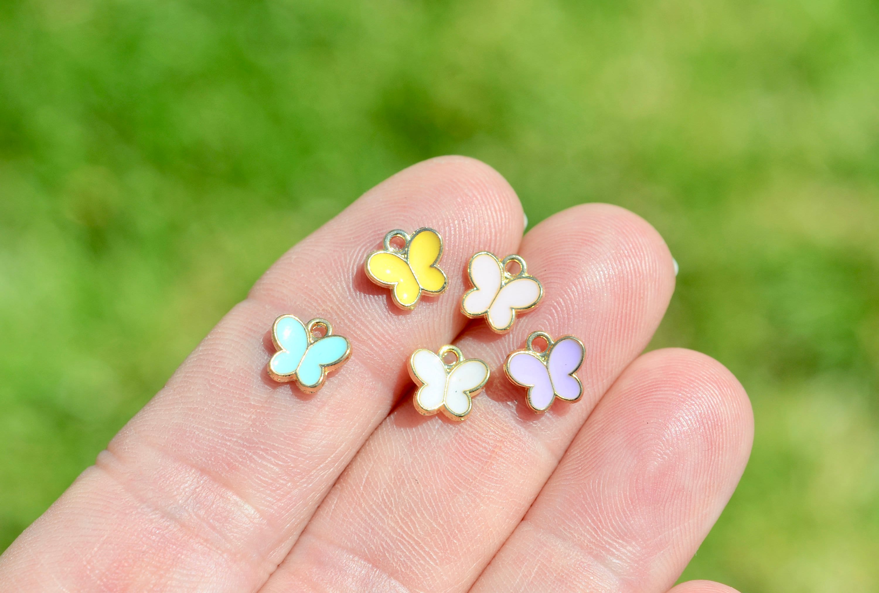 BULK 20 Butterfly Gold Tone with Pink, Blue and Yellow Enamel Charms …