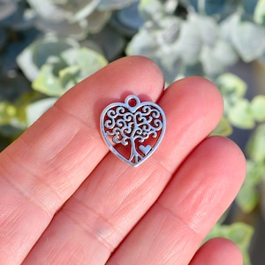 10  Heart  with Tree Silver Tone Charms  SC6636