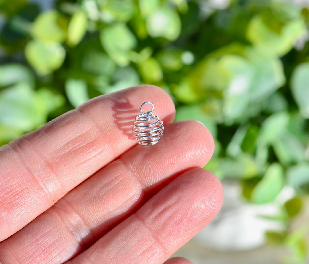 10 Tiny Spiral Bead Cage Charms in Silver Tone Etsy