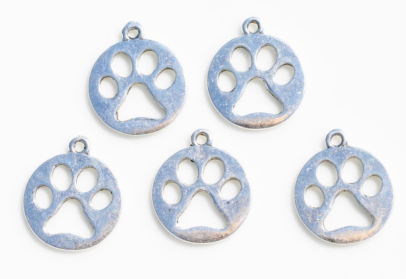 BULK 20 Dog Paw Silver Tone Charms SC4215