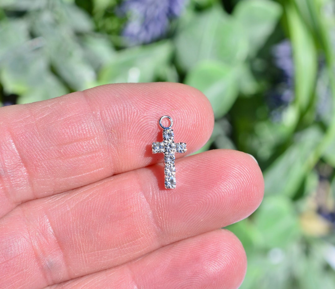 5 Rhinestone Cross Bright Silver Tone Charms SC6708 - Etsy