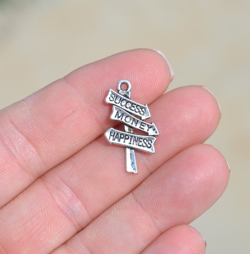 Happiness Sign Silver Tone Charms SC3017 BULK 50 Success Money