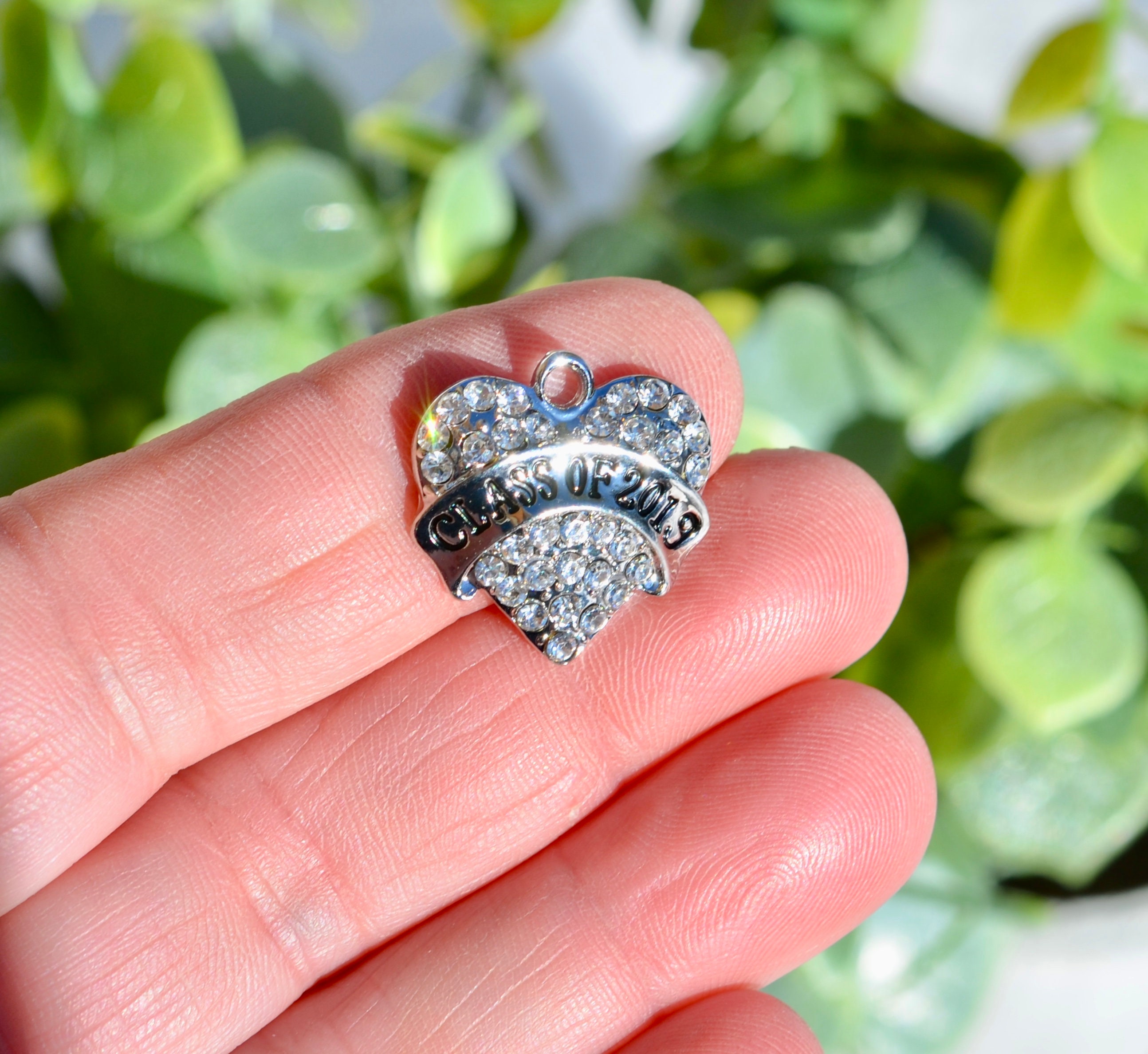 Silver Rhinestone Heart 1 Class of 2019 Rhinestone Heart Silver Tone Charm SC3272 - Etsy