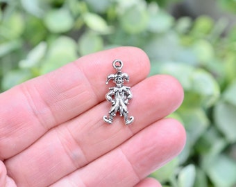 BULK 50  Clown, Jester Silver Tone Charms SC6240