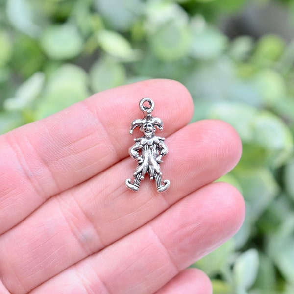 BULK 50  Clown, Jester Silver Tone Charms SC6240