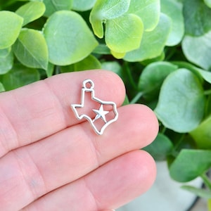 May include: Silver charm in the shape of the state of Texas with a star cutout in the center.