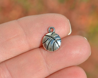 Sterling Silver Antique I heart Basketball Charm 