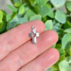 BULK 50 Cross with Heart Silver Tone Charms SC1706 image 1