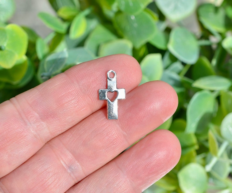 BULK 50 Cross with Heart Silver Tone Charms SC1706 image 1