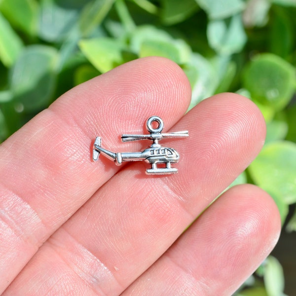 BULK 20  Helicopter Silver Tone Charms SC3151