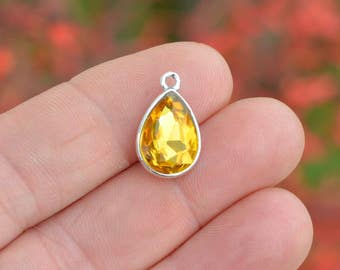 5 Topaz Glass Birthstone Drop Silver  Tone Charms SC5040