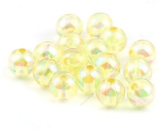 BULK 100 Yellow AB Acrylic Round 8mm Beads BD1078