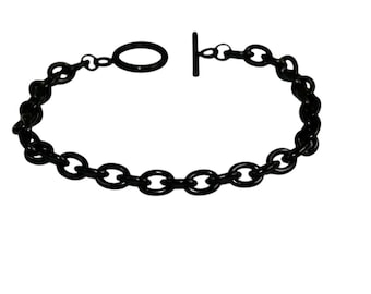 1 Gunmetal Stainless Steel Link 7.5" Charm Bracelet with a Toggle C1061