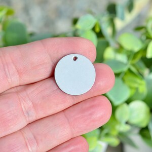 Puede incluir: Un peque&ntilde;o disco met&aacute;lico circular de color plateado con un acabado liso y mate. El disco presenta un &uacute;nico orificio centrado cerca del borde superior, dise&ntilde;ado para su fijaci&oacute;n a una cadena, cord&oacute;n o anilla como componente de joyer&iacute;a.