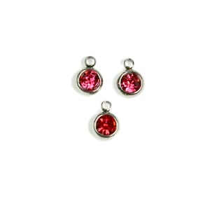 1 Pink,  Stainless Steel and Glass Birthstone Drop Charm SC6216
