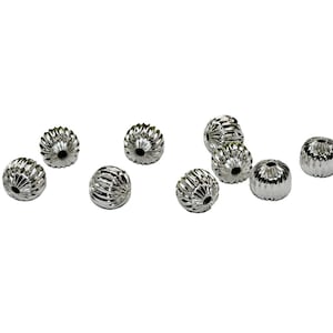 10  Corrugated  Round 12mm Bright Silver Tone Beads  BD998