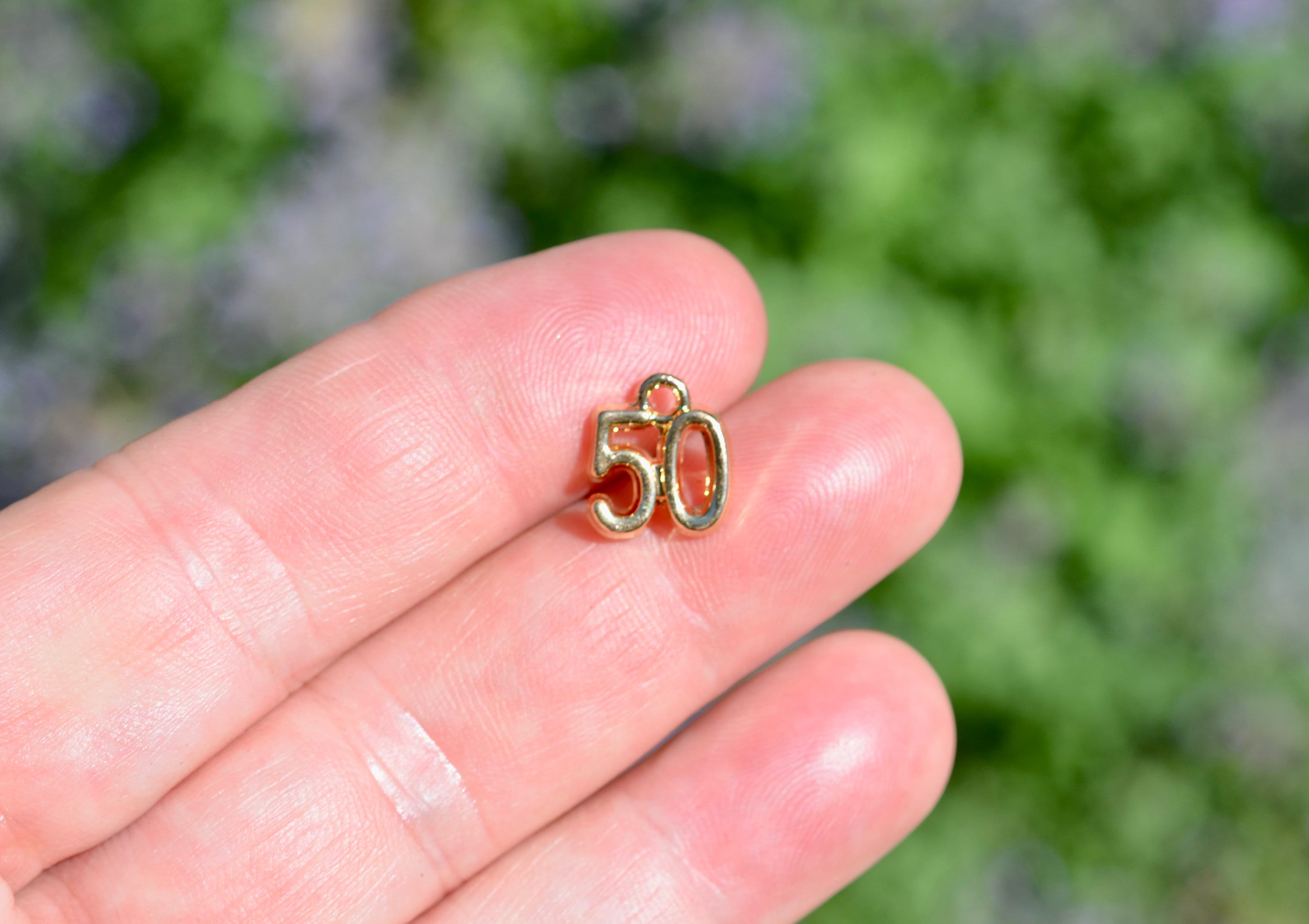 BULK 20 Number 50 Gold Tone Charms GC1868