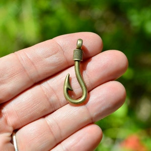 5 Fish Hook Bronze  Tone 3D Charms BC4142