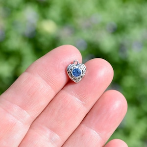 1 Heart Charm Silver Tone with a Blue Stone SC6413