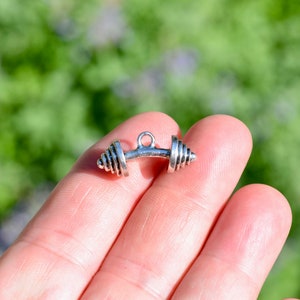 BULK 20  Weight Lifting Silver Tone 3D Barbell Charms SC2641