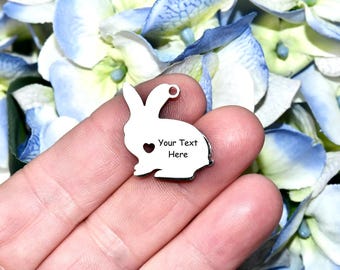 Personalized Stainless Steel   Custom Laser Engraved Bunny Rabbit Charm EB64E